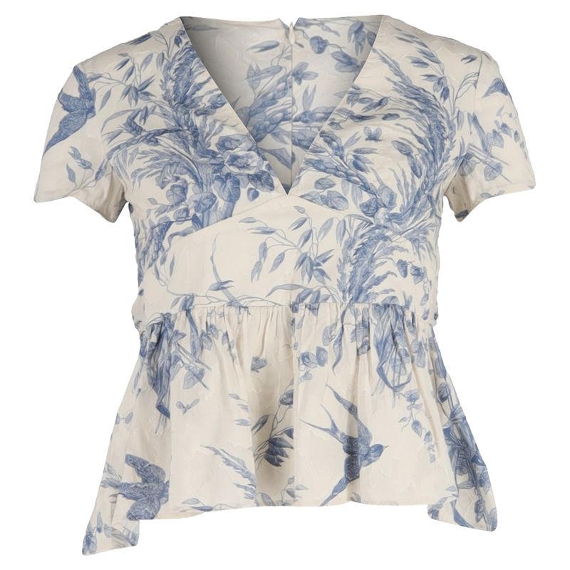 Red Valentino Printed V-Neck Blouse In Cream Silk